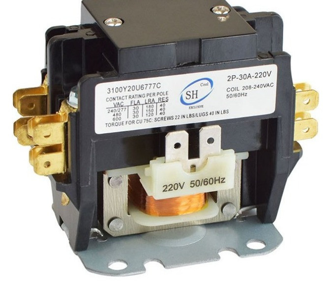 کنتاکتور کولر گازی 2 پل 30A با بوبین 220 ولت مناسب کنترل کمپرسور